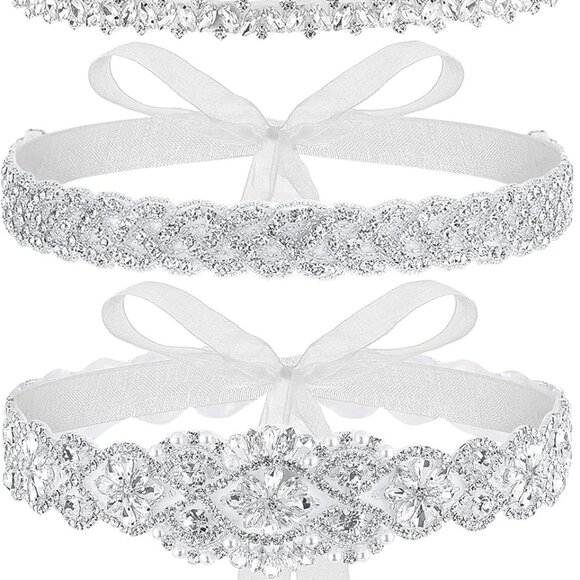 3 Pcs Wedding Dress Belts Rhinestone Bridal Sash Belts Crystal Ribbon Sash for W - Picture 1 of 6